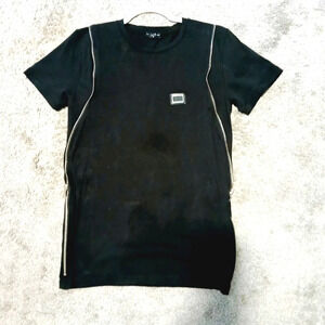 💚5/$25 LCR Black Edition Black Fitted Lux Crew Neck Shirt Zipper Accents Medium